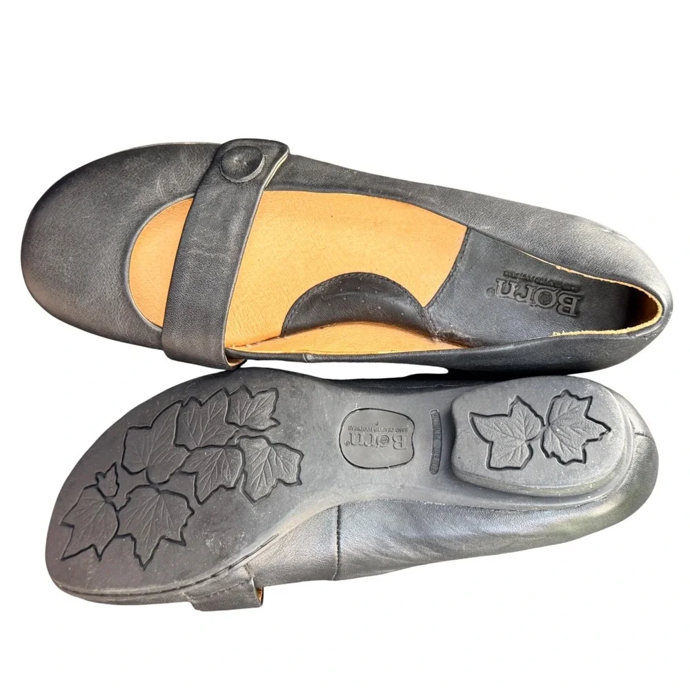 Born Mary Jane Flats Womens 7.5 Black Leather Comfort Shoes W31301 CKE9